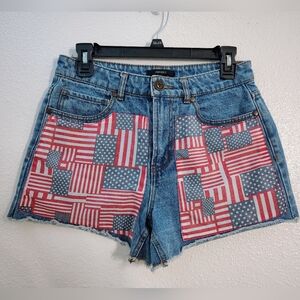 Forever 21 Denim Shorts American Flag Pockets booty Blue Jean Patriotic Sz 27